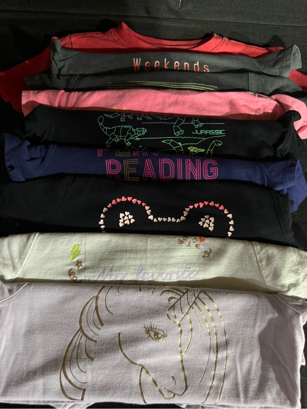 9 Cat & Jack Girls Graphic Short Sleeve Tops - Pink, Black, Navy, Gray, White